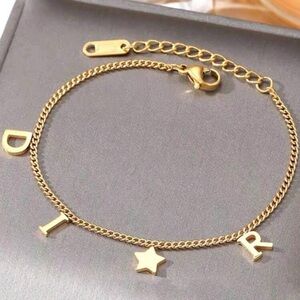 Gold Plated Stainless Steel Letter Charm Bracelet – Star Accent